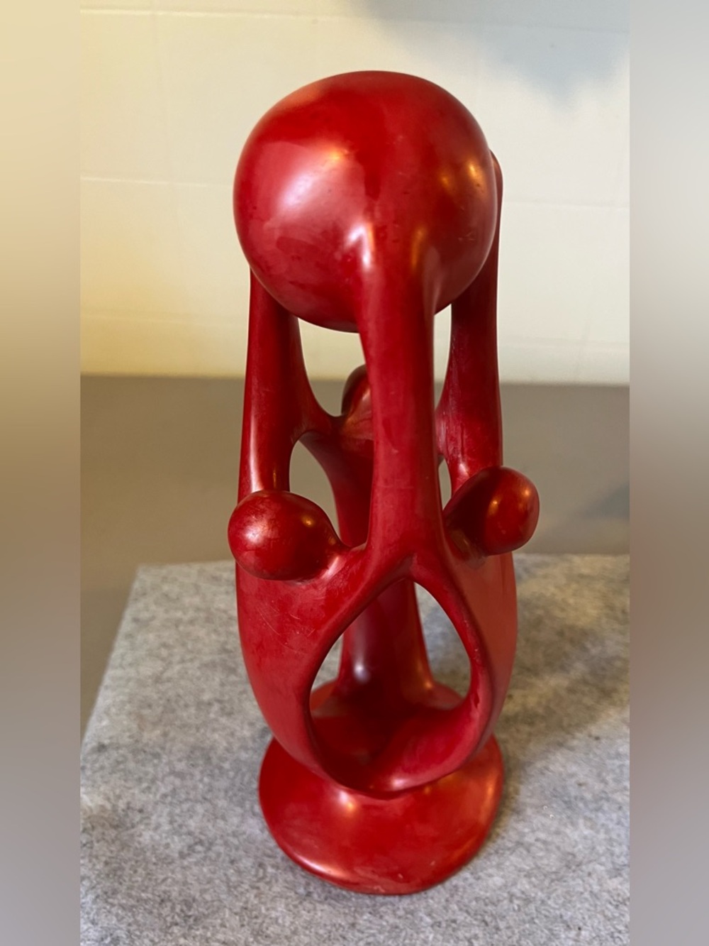 Kenyan Kisii Red Dyed Soapstone Ujamaa Family Unity Sculpture 9.5”